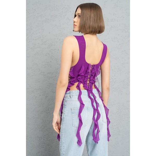 MAGENTA KUŞGÖZÜ DETAYLI SAÇAKLI TÜL BÜSTİYER MAGENTA KUŞGÖZÜ DETAYLI SAÇAKLI TÜL BÜSTİYER