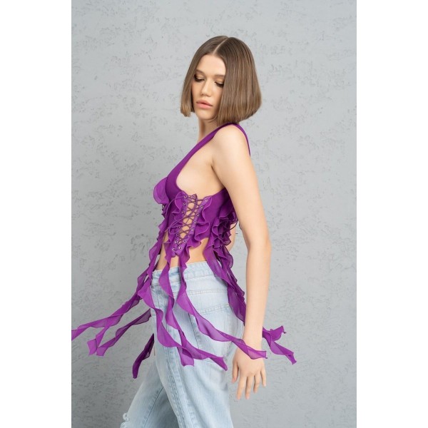 MAGENTA KUŞGÖZÜ DETAYLI SAÇAKLI TÜL BÜSTİYER MAGENTA KUŞGÖZÜ DETAYLI SAÇAKLI TÜL BÜSTİYER