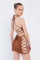 Taba Çapraz Bağlamalı Mini Dekolte Dress Taba Çapraz Bağlamalı Mini Dekolte Dress
