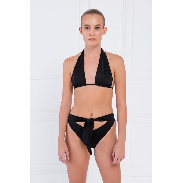 Siyah Biye Bağlamalı Bikini Takımı