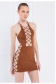 Taba Çapraz Bağlamalı Mini Dekolte Dress Taba Çapraz Bağlamalı Mini Dekolte Dress