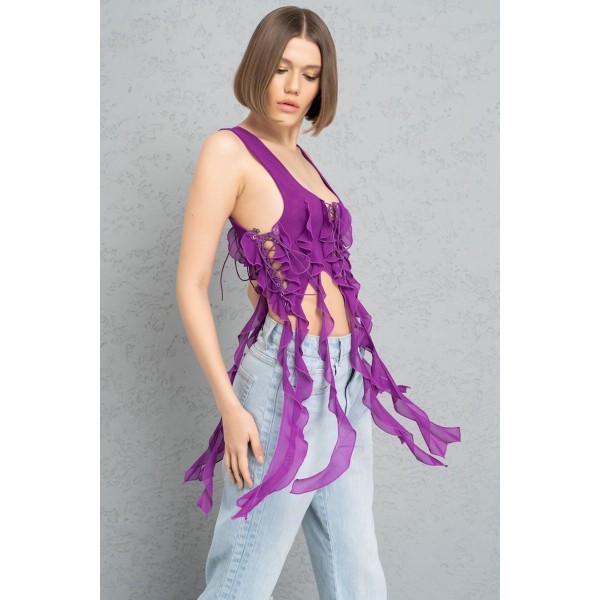 MAGENTA KUŞGÖZÜ DETAYLI SAÇAKLI TÜL BÜSTİYER MAGENTA KUŞGÖZÜ DETAYLI SAÇAKLI TÜL BÜSTİYER