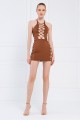 Taba Çapraz Bağlamalı Mini Dekolte Dress Taba Çapraz Bağlamalı Mini Dekolte Dress