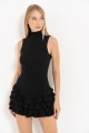 BLACK MOCK-NECK DRESS WITH RUFFLE-TRIM SKIRT BLACK MOCK-NECK DRESS WITH RUFFLE-TRIM SKIRT