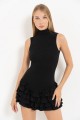 BLACK MOCK-NECK DRESS WITH RUFFLE-TRIM SKIRT BLACK MOCK-NECK DRESS WITH RUFFLE-TRIM SKIRT